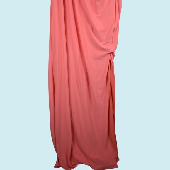 BCBGMAXAZRIA Dress Medium Coral One Shoulder Gathered Side Slit Column Gown NWT - Picture 7 of 15